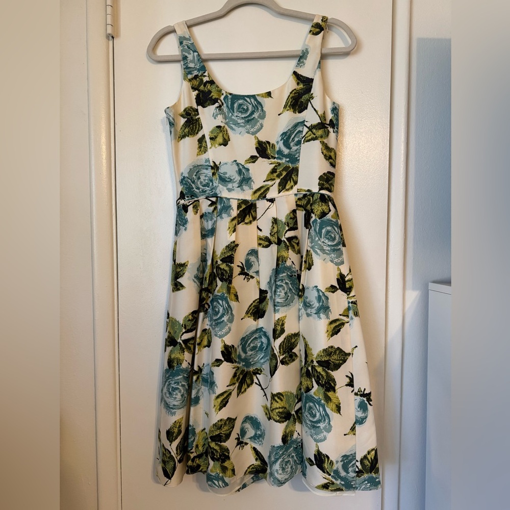 Ann Taylor Floral Silk Dress with Blue Roses (Size 2)